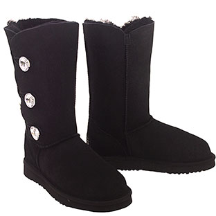 Crystal Button Wraps Ugg Boots Black
