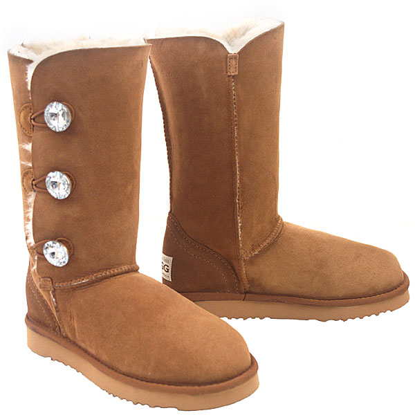 Crystal Button Wraps Ugg Boots Chestnut