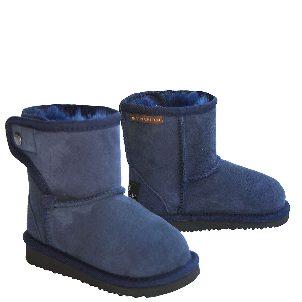 Navy Cutesy Kids Ugg Boots Premium Sheepskin Easy Wear Velcro Design