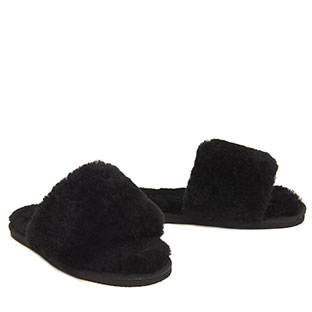 Fluff Sheepskin Slippers - Black