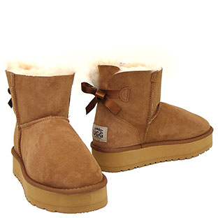 Platform Mini Bow Ugg Boots - Chestnut