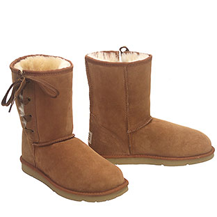 Deluxe Lace-Up Short Ugg Boots - Chestnut