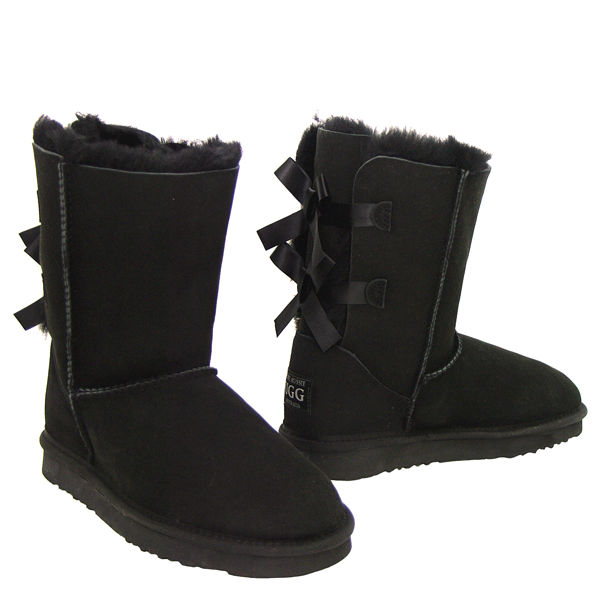 Short Metro Bow Ugg Boots - Black