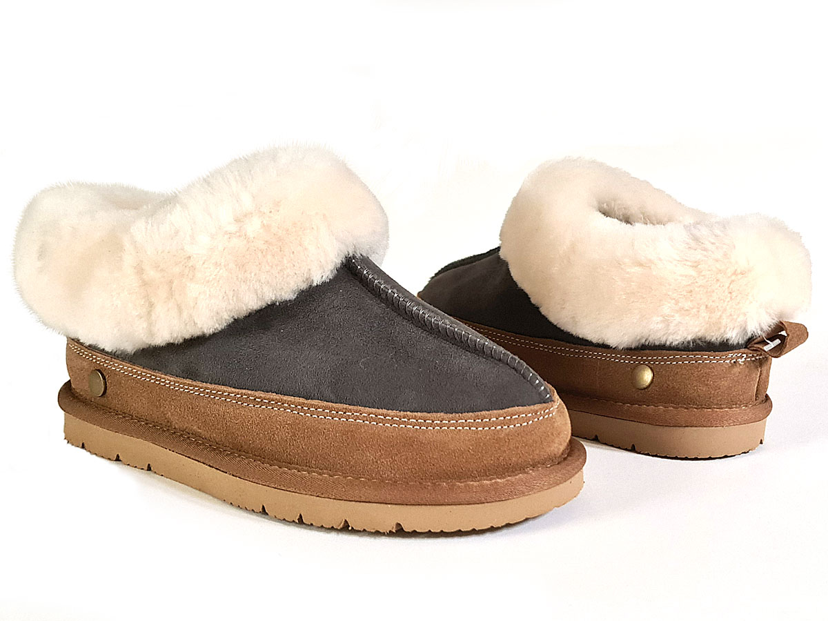 Royal Australia Sheepskin Slippers in Grey and Chestnut